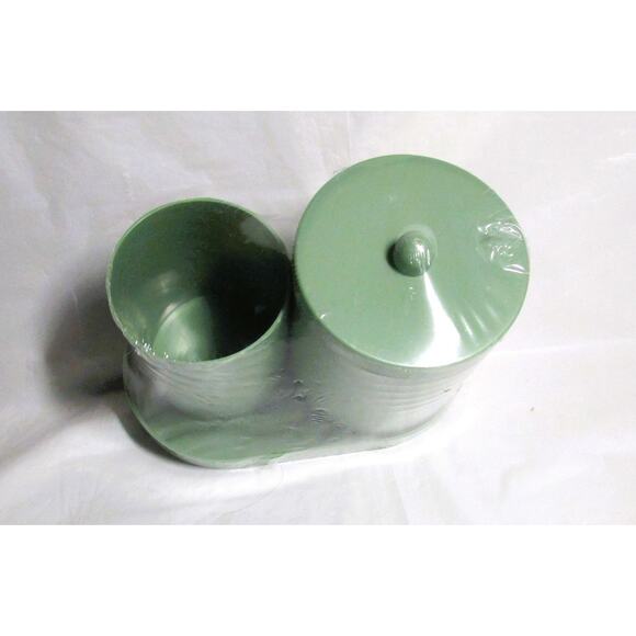Horizon Bathroom Vanity Set Lidded Jar Drinking Cup and Tray Sage Green Plastic - Picture 2 of 2